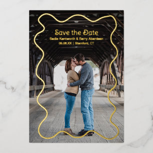 Eenvoudige Squiggle Lijst Modern Wedding Save the Folie Uitnodiging