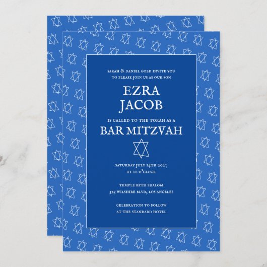 Eenvoudige ster van David Custom B'nai Bat Bar Mit Kaart (Voorkant / Achterkant)