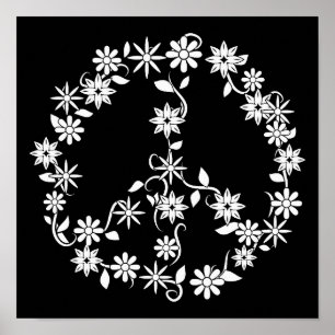 Eenvoudige sterren en bloemen vredesgrafiek poster
