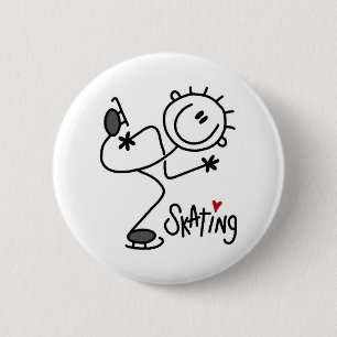 Eenvoudige Stick Figure IJsschaatsen T-shirts en C Ronde Button 5,7 Cm