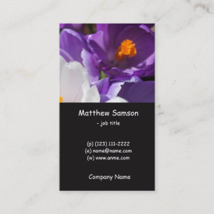 eenvoudige stijl, witte en paarse krokobloemen visitekaartje