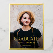 Eenvoudige stijlvolle foto gouden afstudeerfeest folie uitnodiging briefkaart (Voorkant)