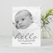 Eenvoudige, stijlvolle, moderne Hallo Baby geboort Aankondiging (Staand voorkant)