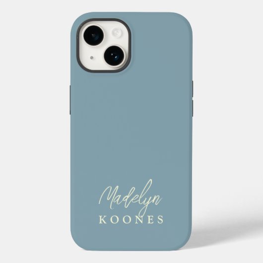 Eenvoudige stijlvolle moderne scriptnaam Dusty Blu Case-Mate iPhone Case (Achterkant)