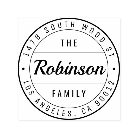 Eenvoudige stijlvolle ronde familienaam retouradre zelfinktende stempel (Design)