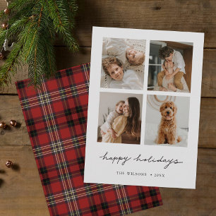 Eenvoudige stijlvolle Tartan Plaid Back Multi Foto Feestdagenkaart