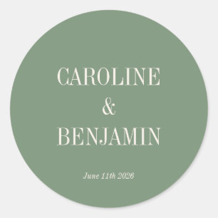 Eenvoudige stijlvolle typografie Elegant Green Wed Ronde Sticker