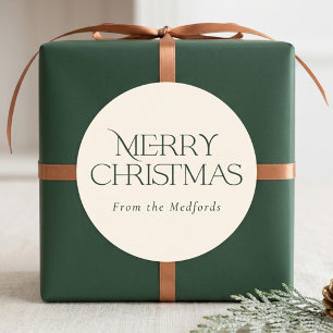 Eenvoudige stijlvolle vrolijke kerst   Groen ivoor Ronde Sticker