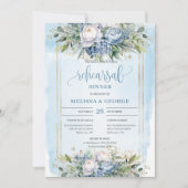 Eenvoudige Stof Blauw Bloemig Gouden Lijst Eet Uit Kaart (Voorkant)