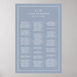 Eenvoudige Stof Blauw Monogram Trouwstoelenkaart Poster