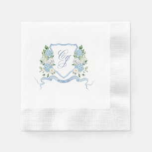 Eenvoudige Stof Blauw Monogram Wapen Huwelijk Servet