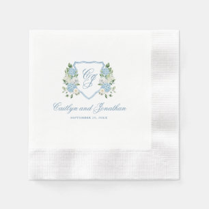 Eenvoudige Stof Blauw Monogram Wapen Huwelijk Servet