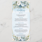 Eenvoudige Stofblauwe Bloemige Eucalyptus Trouwmen Menu (Voorkant)