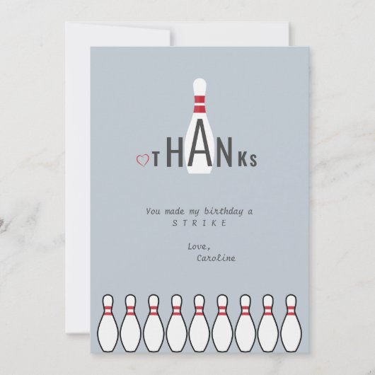 Eenvoudige Stofblauwe Bowling Verjaardagsfeestje v Bedankkaart (Voorkant)