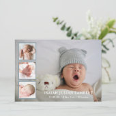 Eenvoudige Stofblauwe Fotocollage Jongensgeboorte Aankondiging (Staand voorkant)