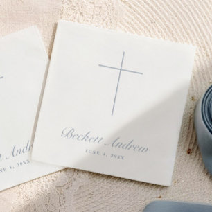 Eenvoudige Stofblauwe Kruis Schrift Doop Servet