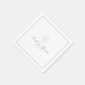 Eenvoudige stoffige blauwe monogram embleem trouwd servet (Hoek)