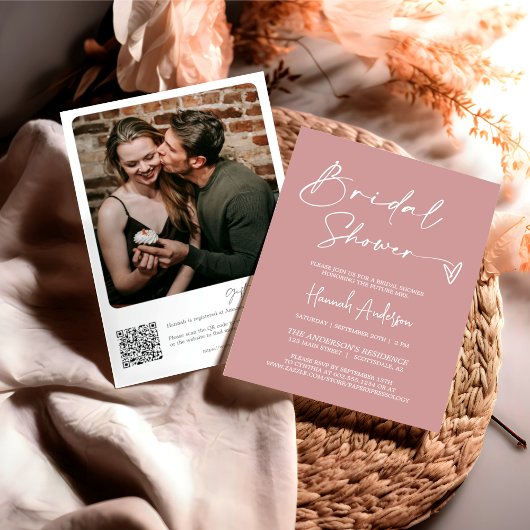 Eenvoudige stoffige roze Boho Vrijgezellenfeest QR Kaart