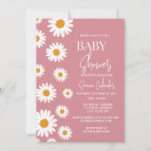Eenvoudige stoffige roze Daisy Baby shower Invitat Kaart (Voorkant)