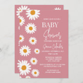 Eenvoudige stoffige roze Daisy Baby shower Invitat Kaart (Voorkant / Achterkant)