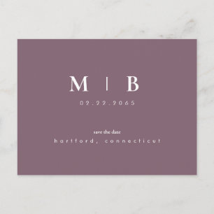 Eenvoudige & Strakke Monogram Pruim Save the Date Aankondigingskaart