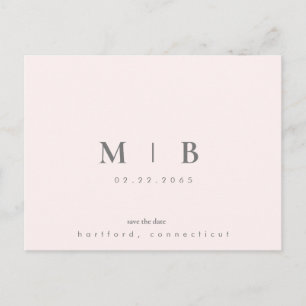 Eenvoudige Strakke Monogram Roze Huwelijk Opslag v Aankondigingskaart