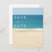 Eenvoudige Strand Kustbruiloft Budget Save the Dat Aankondigingskaart (Voorkant / Achterkant)