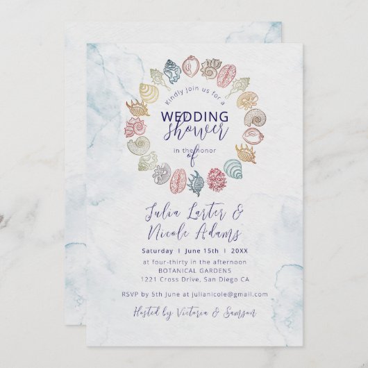 Eenvoudige strand oceaanschelpenkrans bruiloft kaart (Voorkant / Achterkant)