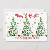 Eenvoudige, Stunning 'Merry & Bright' Drie Kerstbo Feestdagenkaart (Voorkant)