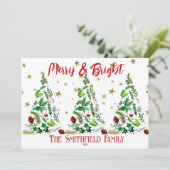 Eenvoudige, Stunning 'Merry & Bright' Drie Kerstbo Feestdagenkaart (Staand voorkant)