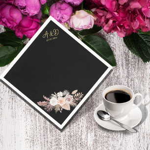 EENVOUDIGE STYLISH BOHO BLACK FLORAL bruiloft Servet