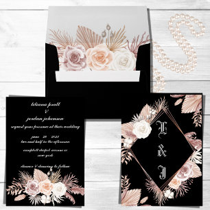 EENVOUDIGE STYLISH BOHO BLACK FLORAL WEDING KAART