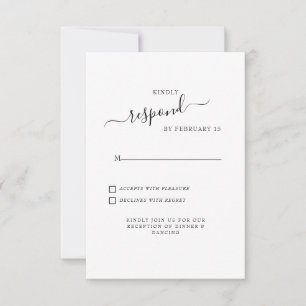 Eenvoudige Swash Wit Bruiloft RSVP Kaartje