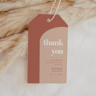 Eenvoudige taarterracotta bruiloft van de kerst cadeaulabel