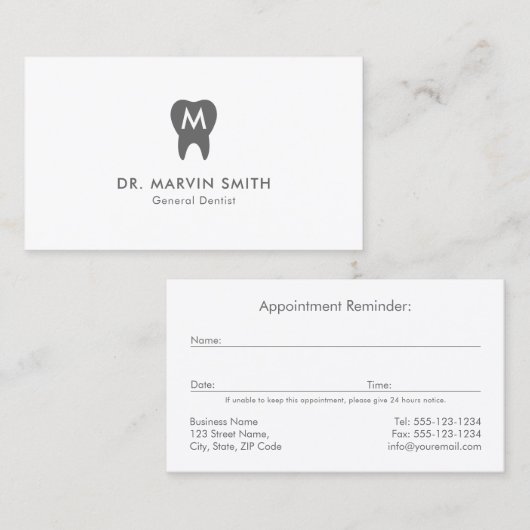 Eenvoudige tandheelkundige monogram tandheelkundig afsprakenkaartje (Voorkant / Achterkant)
