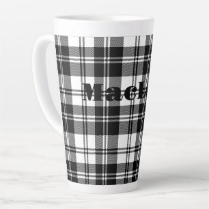 Eenvoudige Tartan Zwart-wit Monogram Naam Latte Mok