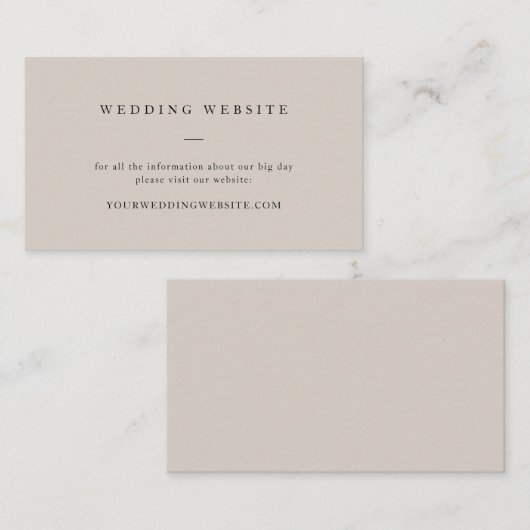 Eenvoudige Taupe Neutral Elegant Wedding Website Informatiekaartje (Voorkant / Achterkant)
