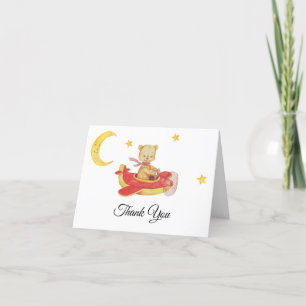 ** Eenvoudige Teddybeer Vliegende Rode Vliegtuig M Bedankkaart