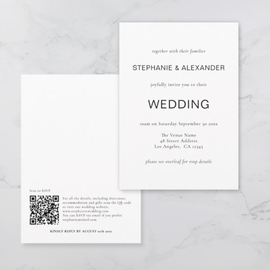 Eenvoudige tekst Alleen QR Code Black White Weddin Kaart