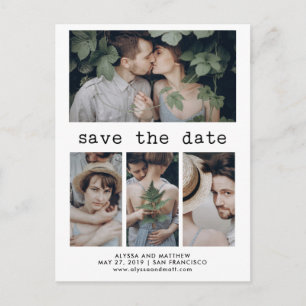 Eenvoudige tekst Typewriter Save the Date   4 Foto Aankondigingskaart