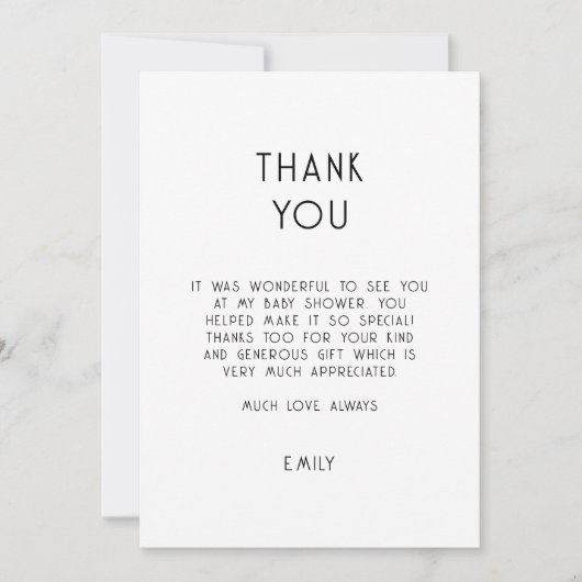Eenvoudige tekst Zwart Wit Baby shower Dank u Kaart (Voorkant)