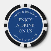 Eenvoudige tekstnamen Datum Bruiloft Blauw Drink T Poker Chips (Voorkant)