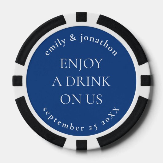 Eenvoudige tekstnamen Datum Bruiloft Blauw Drink T Poker Chips (Voorkant)