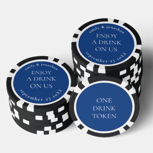 Eenvoudige tekstnamen Datum Bruiloft Blauw Drink T Poker Chips (Opstapeling)
