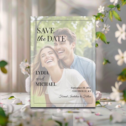 Eenvoudige tekstoverlayfoto save the date