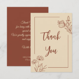 Eenvoudige terracotta bloemenbruiloft bedankkaart