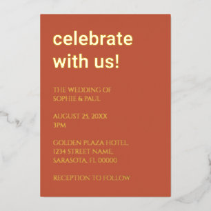 Eenvoudige terracotta bruiloft Folie uitnodiging