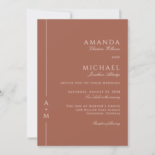 Eenvoudige Terracotta Elegant Monogram QR-code Tro Kaart (Voorkant)