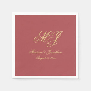 Eenvoudige Terracotta Gold Monogram Script Wedding Servet