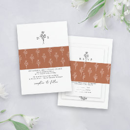 Eenvoudige Terracotta Minimal Floral Patroon Weddi Uitnodigingen Wikkel
